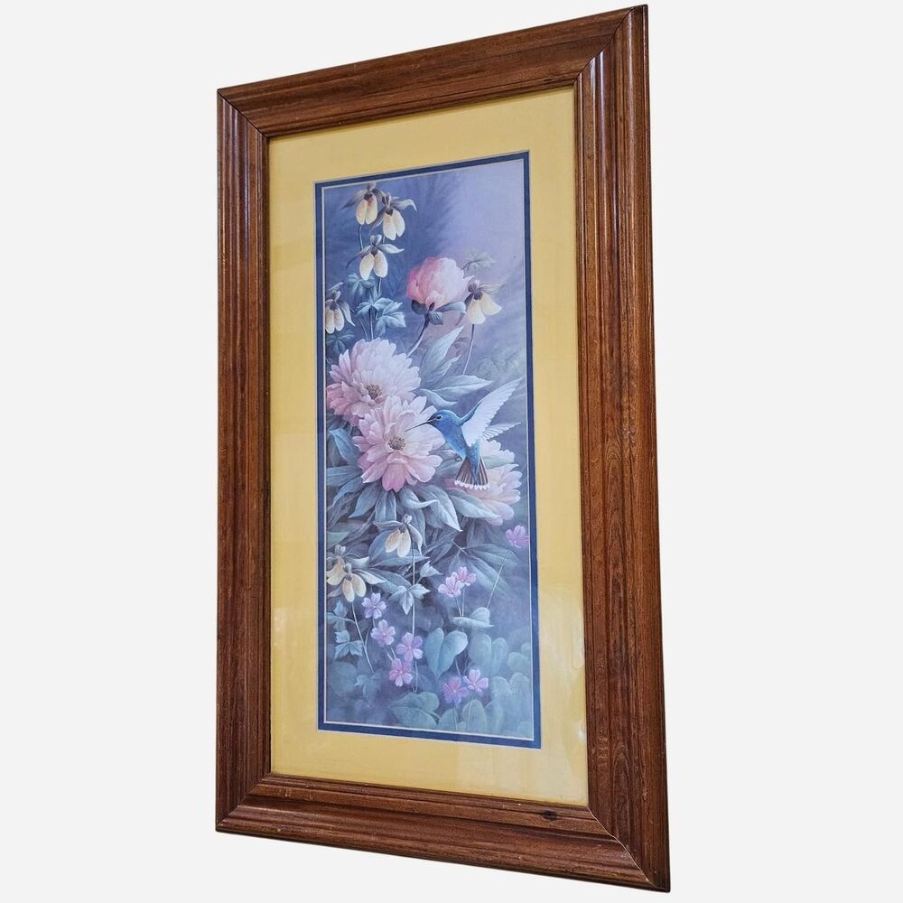vintage cottagecore boho hummingbird framed print